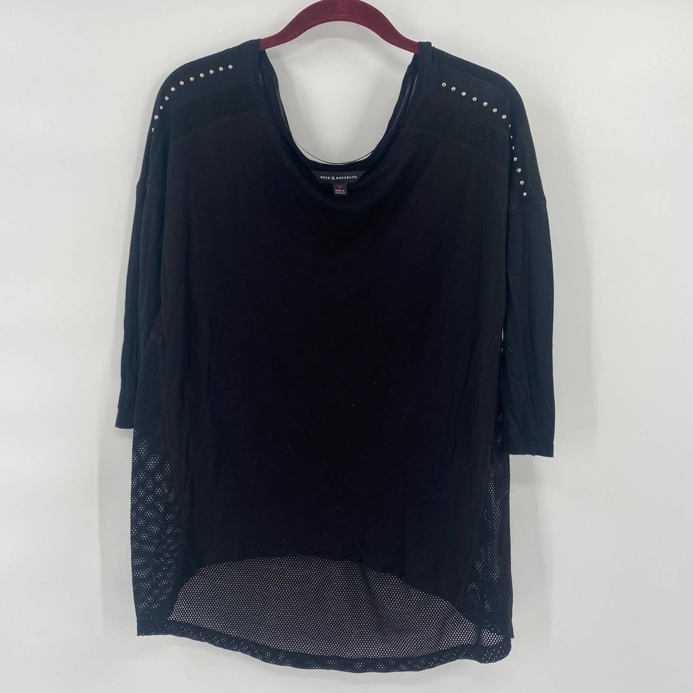 Rock & Republic Three Quarter Sleeve Black Shirt With Shoulder Detail